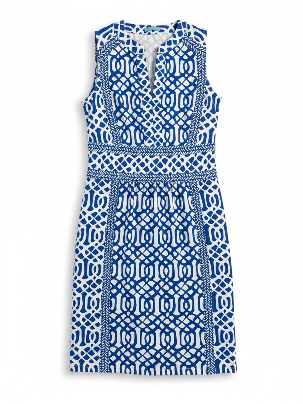 J. McLaughlin Lola Dress Blue White Geometric Print Catalina Cloth Small - Picture 2 of 7